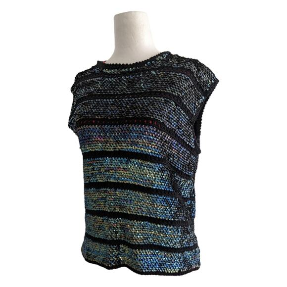 60's Iridescent boxy sequin sweater top - Picture 2 of 6
